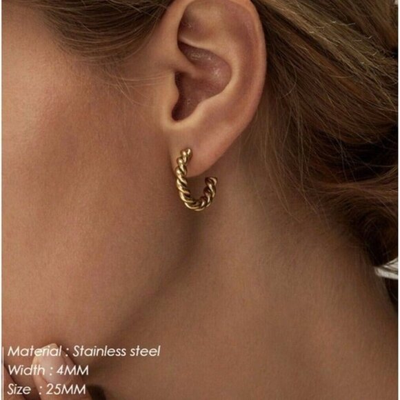CHIC waterproof Gold Twist Hoop Earrings Lightweight Rope Hoops Gift for Her - Picture 7 of 12